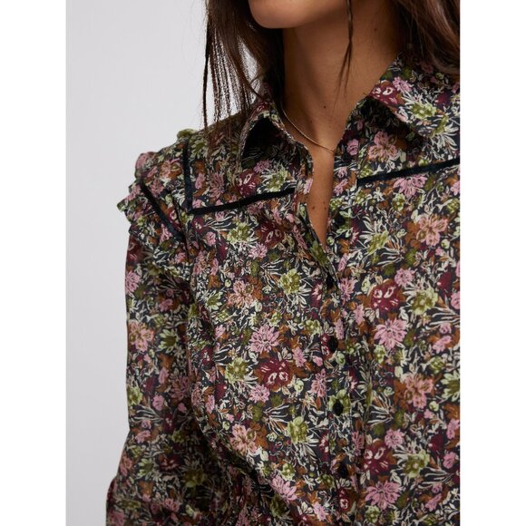 🎉LAST CHANCE🎉 FREE PEOPLE Printed Daybreak Blouse / Black Combo - Picture 10 of 12